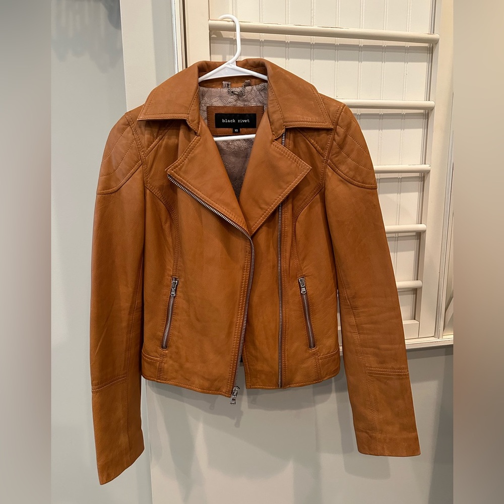 GENUINE LEATHER JACKET BLACK RIVET WOMEN’S XS